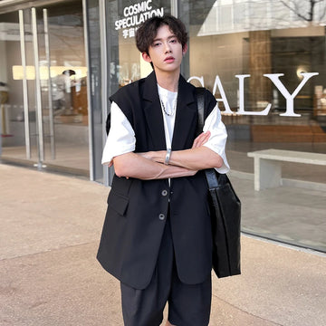 Riolio Mens Summer Sleeveless Jacket Casual Vest Suit Collar Loose Lightweight Outdoor Streetwear Breathable Top Clothing Male Fashion